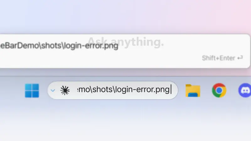 Typing a question into the taskbar