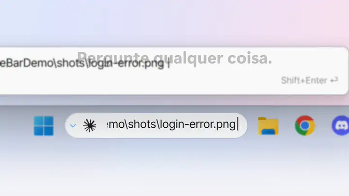 Digitando uma pergunta na barra de tarefas